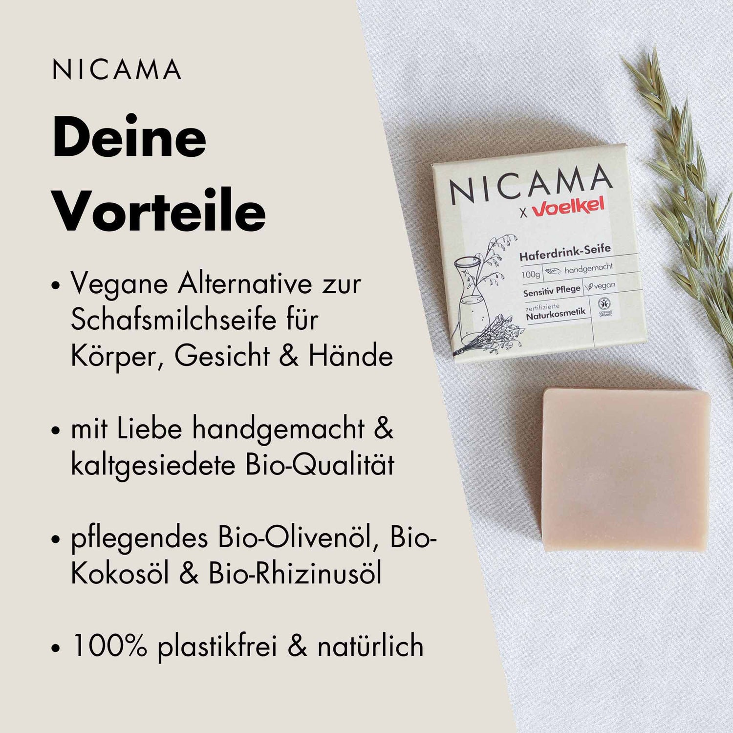 NICAMA x Völkel - Haferdrinkseife (Vanille) | bio &amp; vegan | Nachhaltige Produkte auf www.mydlo.de