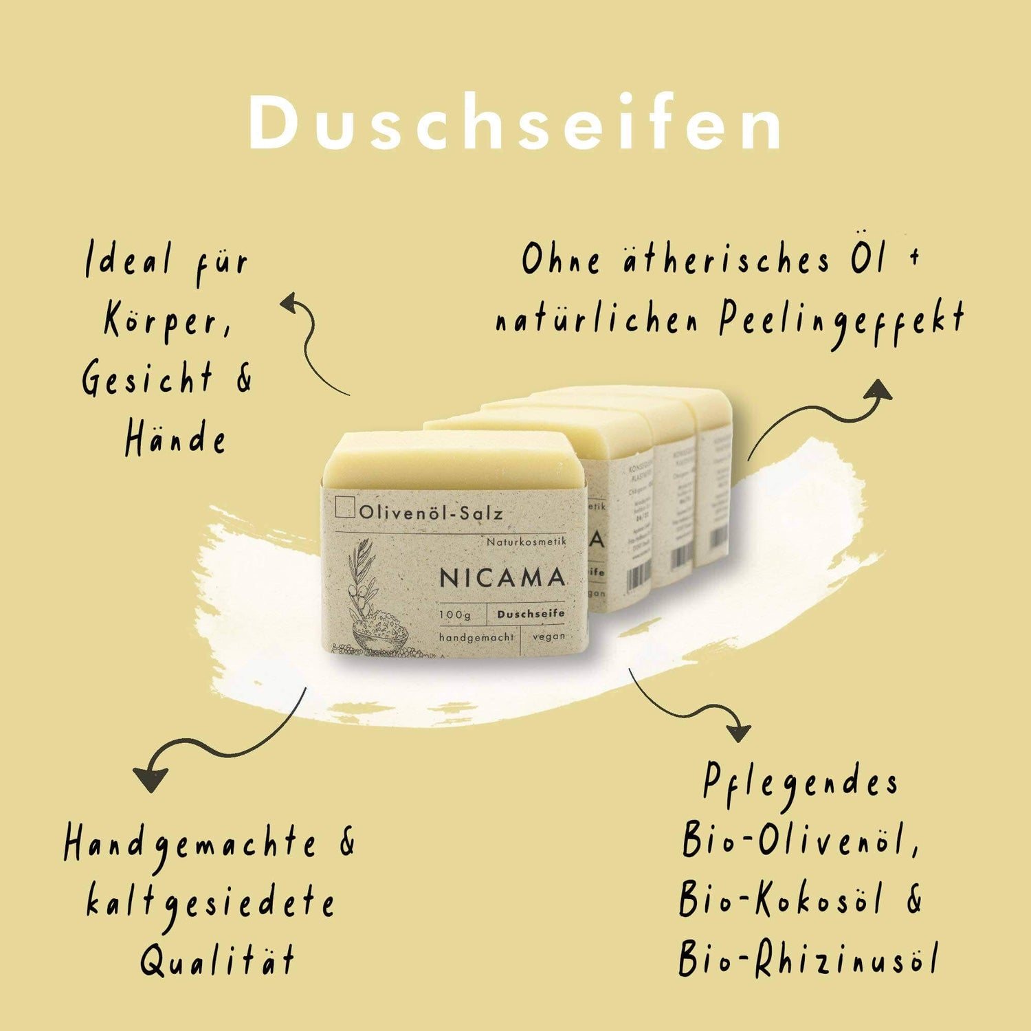 NICAMA - Duschseife Olivenöl-Salz | Nachhaltige Produkte auf www.mydlo.de